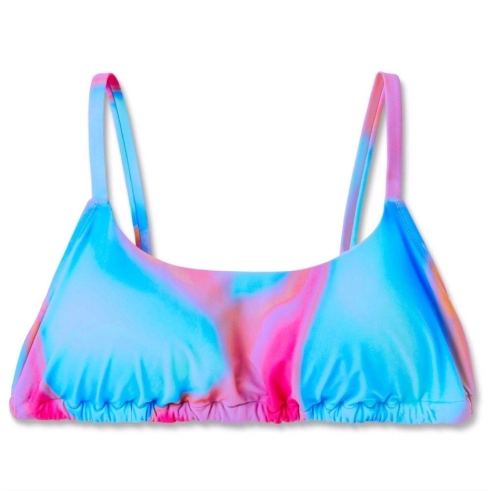New Wild Fable Bikini Top Tunnel Front Blue Marble Tie Dye Size 1X